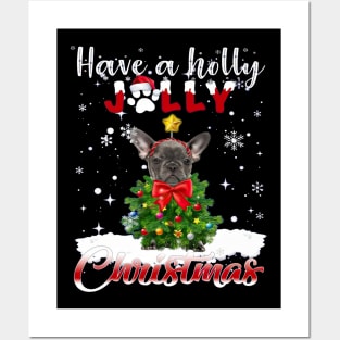 Grey French Bulldog Have A Holly Jolly Christmas Posters and Art